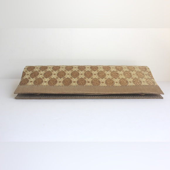 Gold Metallic Brocade Clutch with Brass Chain, Pattern Interior Pockets Evening - Picture 8 of 9